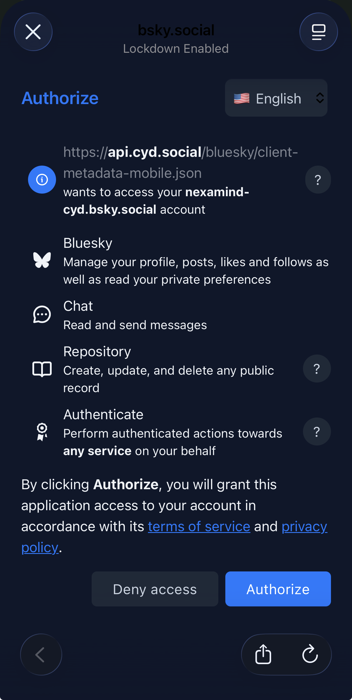 Authorize Cyd to access your Bluesky account